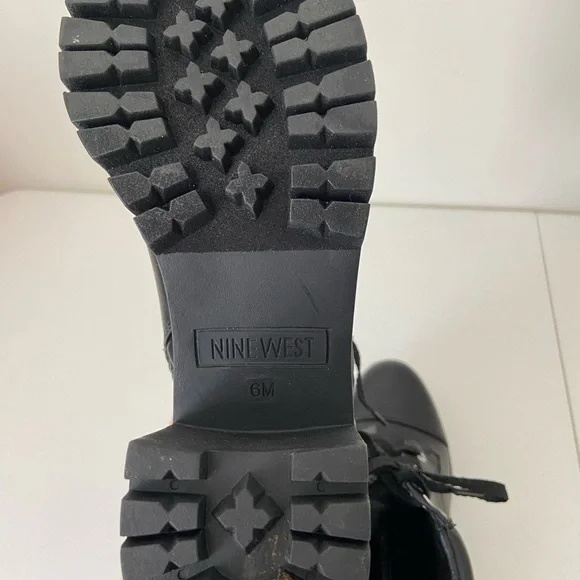 NWOT | Nine West women’s faux leather lace up combat zip boots wedge chunk heel - Picture 5 of 7